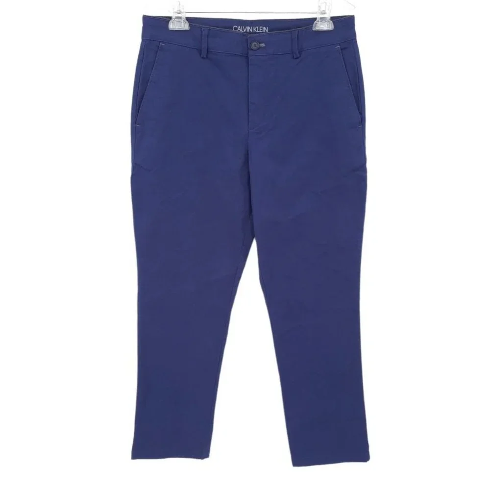 NWOT NEW Calvin Klein W32 X L30 Solid Navy Blue Stretch Cotton Chino Pants